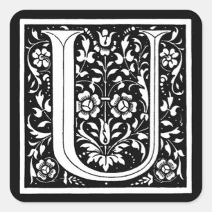 Vintages florales Monogramm "U" - Aufkleber