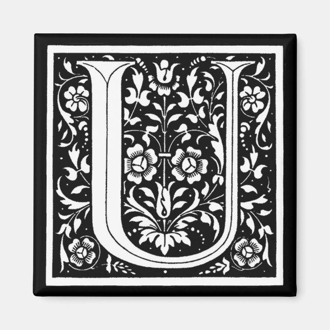 Vintages florales Monogramm "U" Magnet (Vorne)