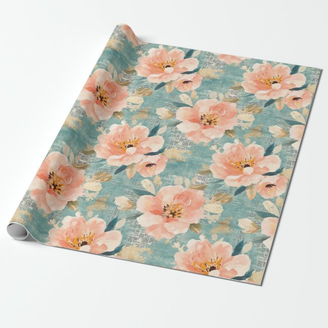 Vintages, florales Muster (1) Geschenkpapier (Ungerollt)