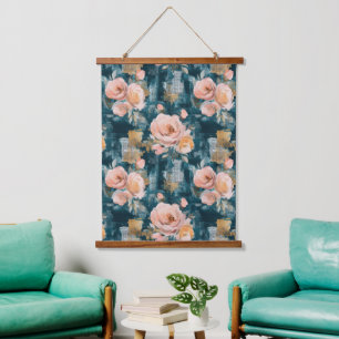 Vintages, florales Muster (3) Wandteppich Mit Holzrahmen