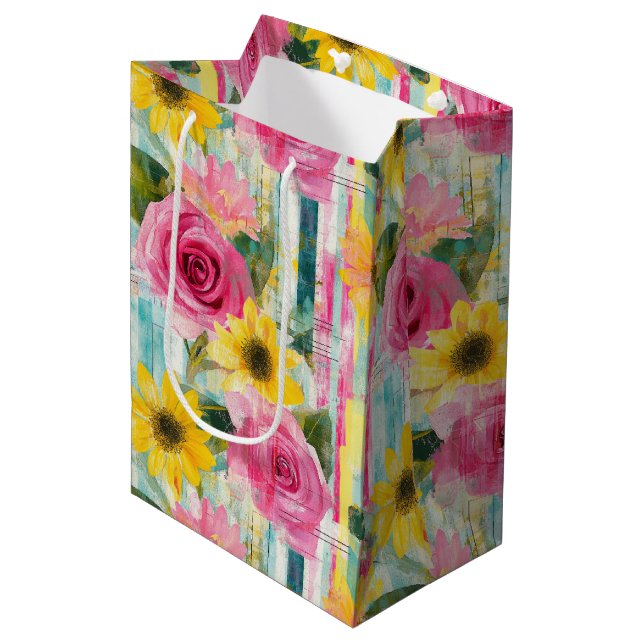 Vintages, florales Muster (7) Mittlere Geschenktüte (Vorderseite Schrägansicht)