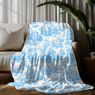 Vintages florales Retro aqua blue toile de jouy fe Fleecedecke