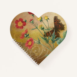 Vintages, florales Schmetterlingsherz geformt Notizbuch