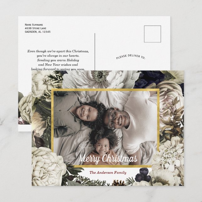 Vintages florales Weihnachtsfest Foto Postkarte (Vorne/Hinten)