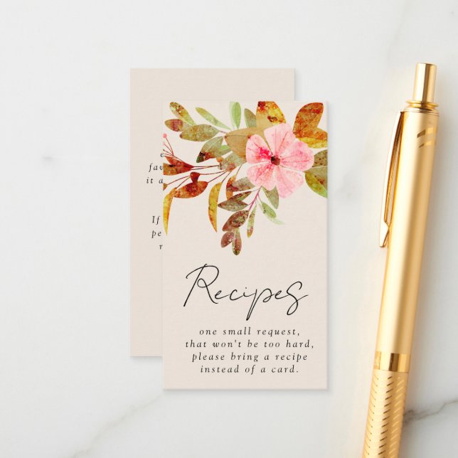 Vintages Florals Brautparty Rezept Begleitkarte (Vorderseite/Rückseite Beispiel)