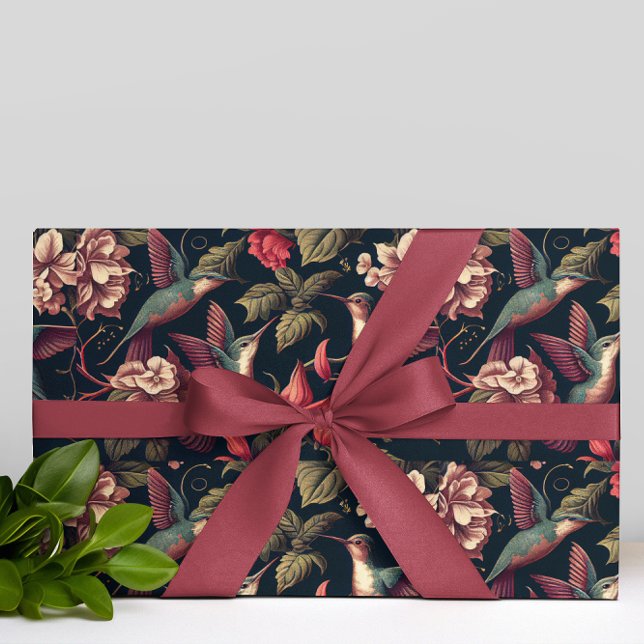 Vintages Florals & Hummingbirds Muster Geschenkpapier (Von Creator hochgeladen)