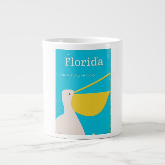 Vintages Florida Pelican Reiseplakat Jumbo-Tasse (Vorderseite)
