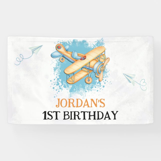 Vintages Flugzeug 1. Geburtstag Party Banner (Horizontal)