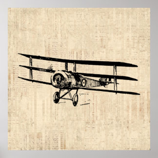 Vintages Flugzeug Altes antikes Flugzeug Illustrat Poster