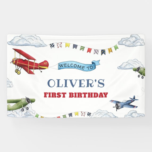 Vintages Flugzeug - Begrüßungsbanner zum ersten Ge Banner (Horizontal)