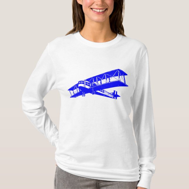 Vintages Flugzeug - Blau T-Shirt (Vorderseite)