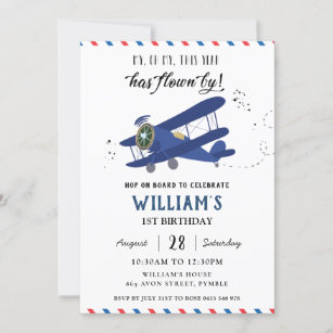 Vintages Flugzeug Blue Gold    GeburtstagInvit Einladung