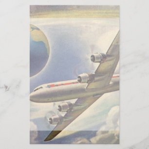 Vintages Flugzeug, das in Wolken um die Welt flieg