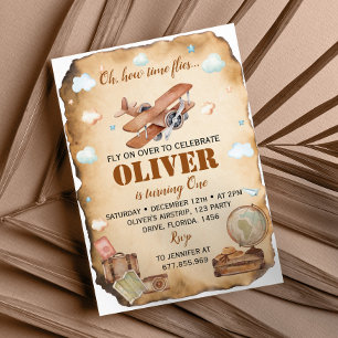 Vintages Flugzeug Einladung zum ersten Geburtstag