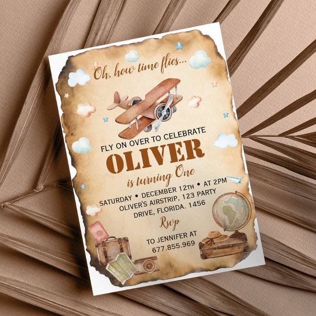 Vintages Flugzeug Einladung zum ersten Geburtstag (Von Creator hochgeladen)