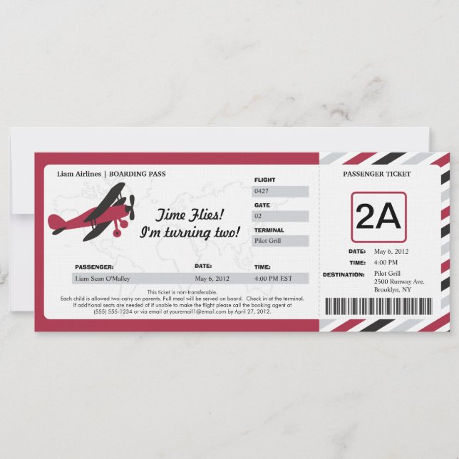 Vintages Flugzeug Geburtstag Boarding Ticket Einladung (Vorderseite)