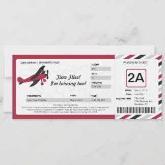 Vintages Flugzeug Geburtstag Boarding Ticket Einladung
