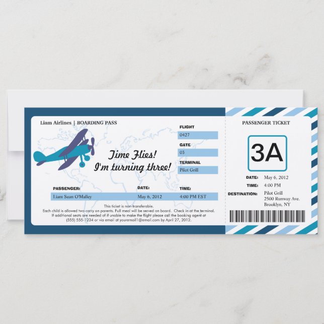 Vintages Flugzeug Geburtstag Boarding Ticket Einladung (Vorderseite)