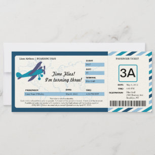 Vintages Flugzeug Geburtstag Boarding Ticket Einladung