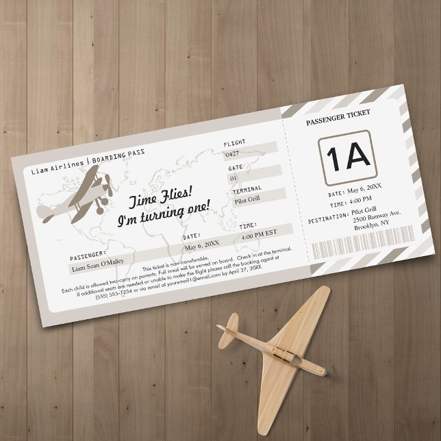 Vintages Flugzeug Geburtstag Boarding Ticket Einladung (Von Creator hochgeladen)