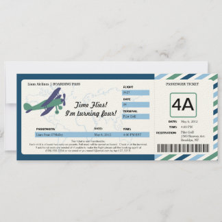 Vintages Flugzeug Geburtstag Boarding Ticket Einladung