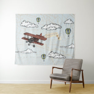 Vintages Flugzeug   Hintergrund für das Thema "Rei Wandteppich