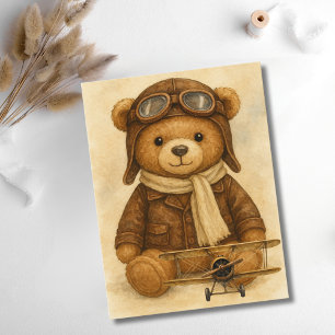 Vintages Flugzeug Niedlich Teddy Bear Aviator Avia Postkarte