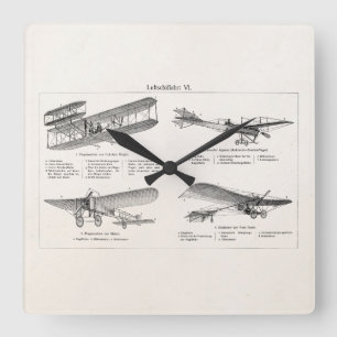 Vintages Flugzeug-Retro alte Quadratische Wanduhr