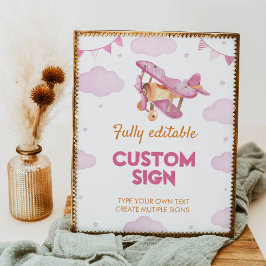 Vintages Flugzeug Rosa Girl Geburtstagsschild Poster