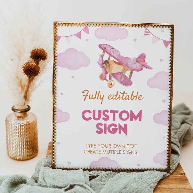 Vintages Flugzeug Rosa Girl Geburtstagsschild Poster (Von Creator hochgeladen)