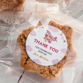 Vintages Flugzeug Rosa Girl Geburtstagstickeretike Runder Aufkleber