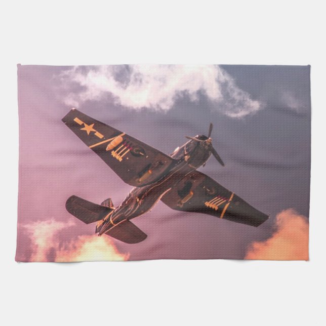 Vintages Flugzeug Schöner Himmel Geschirrtuch (Horizontal)