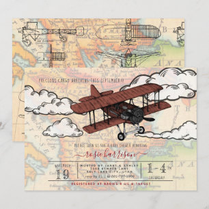 Vintages Flugzeug Travel Baby Dusche Einladung