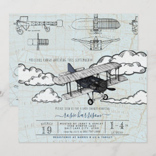 Vintages Flugzeug Travel Baby Dusche Einladung
