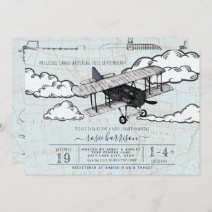 Vintages Flugzeug   Travel Baby Dusche Einladung