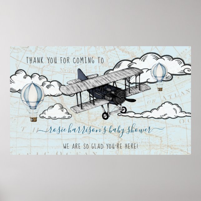 Vintages Flugzeug | Travel Baby Dusche Willkommen Poster (Vorne)