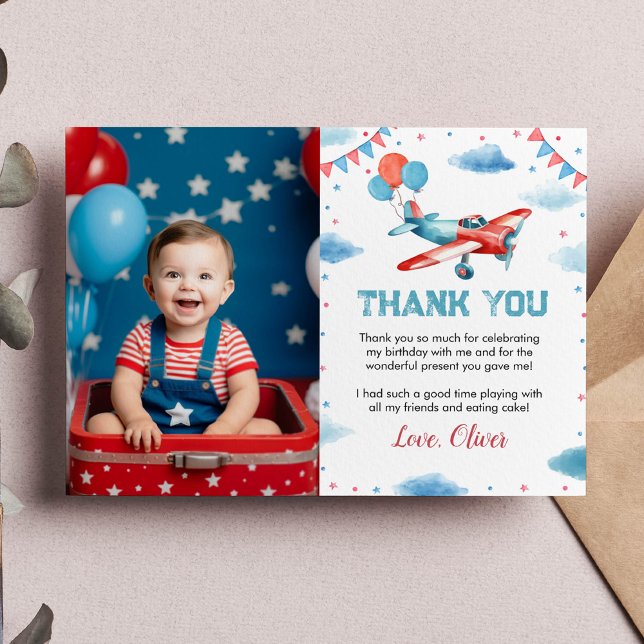 Vintages Flugzeug zum ersten Geburtstag Dankeschön Dankeskarte (Von Creator hochgeladen)
