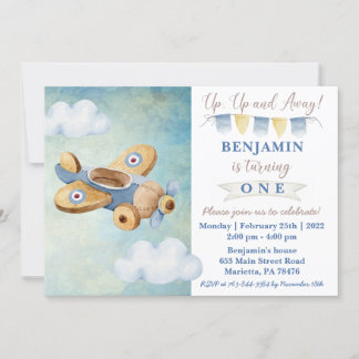 Vintages Flugzeug zum Geburtstag einladen Einladung