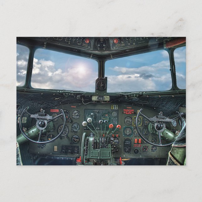 Vintages Flugzeugcockpit Postkarte (Vorderseite)
