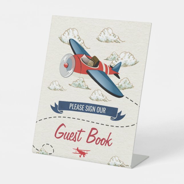 Vintages Flugzeuggastbuch Sockelschild (Vorderseite)