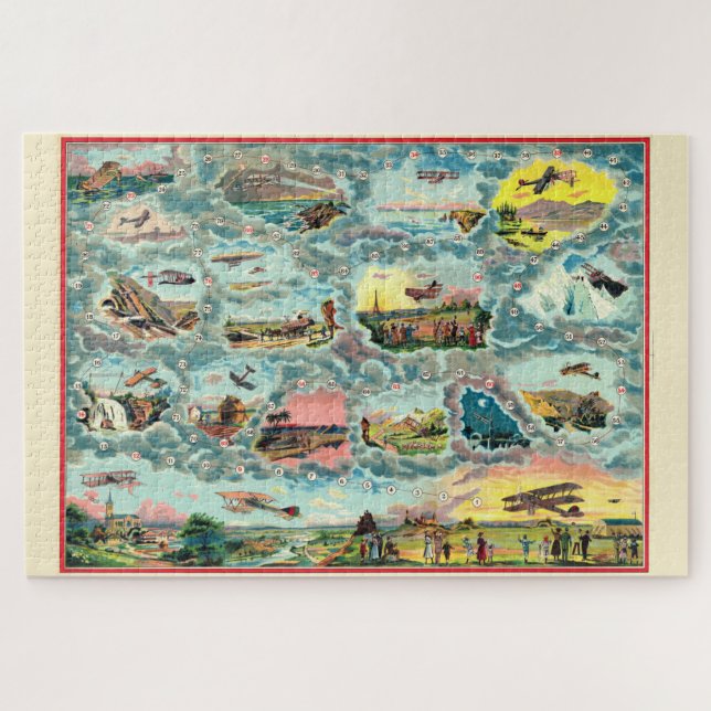Vintages Flugzeugtrip - Französisches Brettspiel Puzzle (Horizontal)
