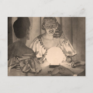Vintages Fortune Teller mit Crystal Ball Sepia Postkarte