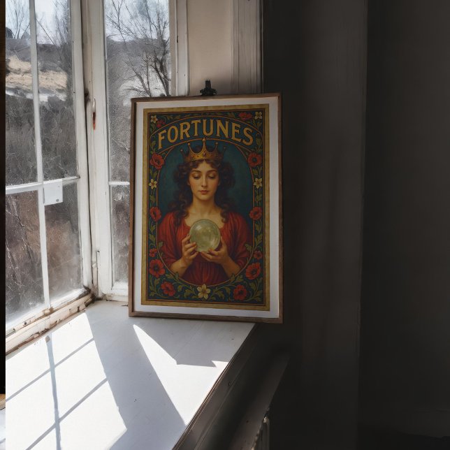 Vintages Fortune Teller Wall Art Poster Print (This vintage design was created with the help of AI and edited with real textures.)