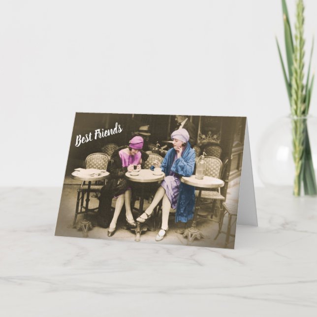 Vintages Foto 2 Frauen Kaffee im Café Karte (Vorderseite)