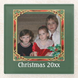 Vintages Foto aus Hartglas, roter, grüner Schnitt Glasuntersetzer