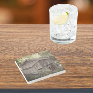 Vintages Foto aus Holzwolle Steinuntersetzer