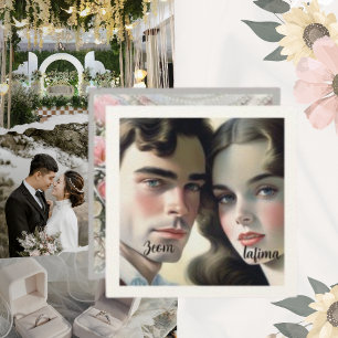 Vintages Foto Felt Paper Blume Rosa Save the Date Einladung