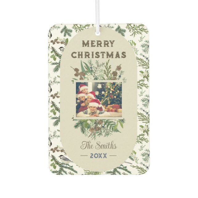 Vintages Foto Foliage Grüne Weihnachten Autolufterfrischer (Vorderseite)