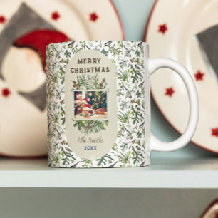 Vintages Foto Foliage Grüne Weihnachten Kaffeetasse