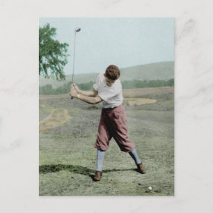Vintages Foto Männliche Golfer Swing in den 1930er Postkarte